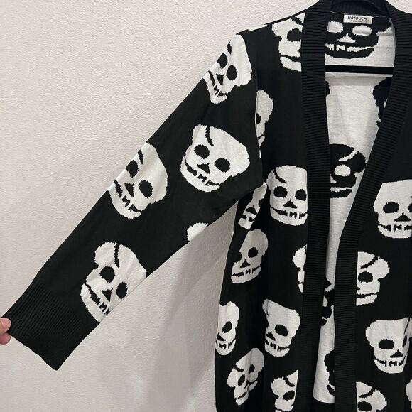 Hotouch Women's Knitted Black and White Skull Open Cardigan Halloween size XL - Picture 3 of 8